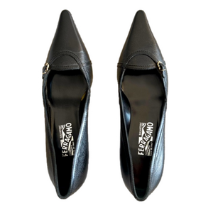 NEW Ferragamo Leather Kitten Heel Pump, Black, Size 9 2A (Narrow)